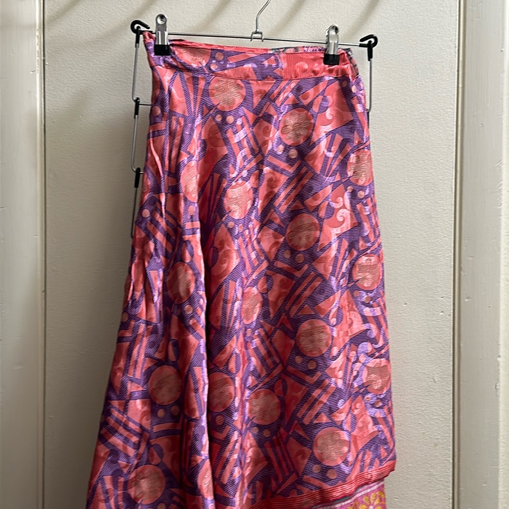 Sustainably sourced sari fabric wrap skirt.